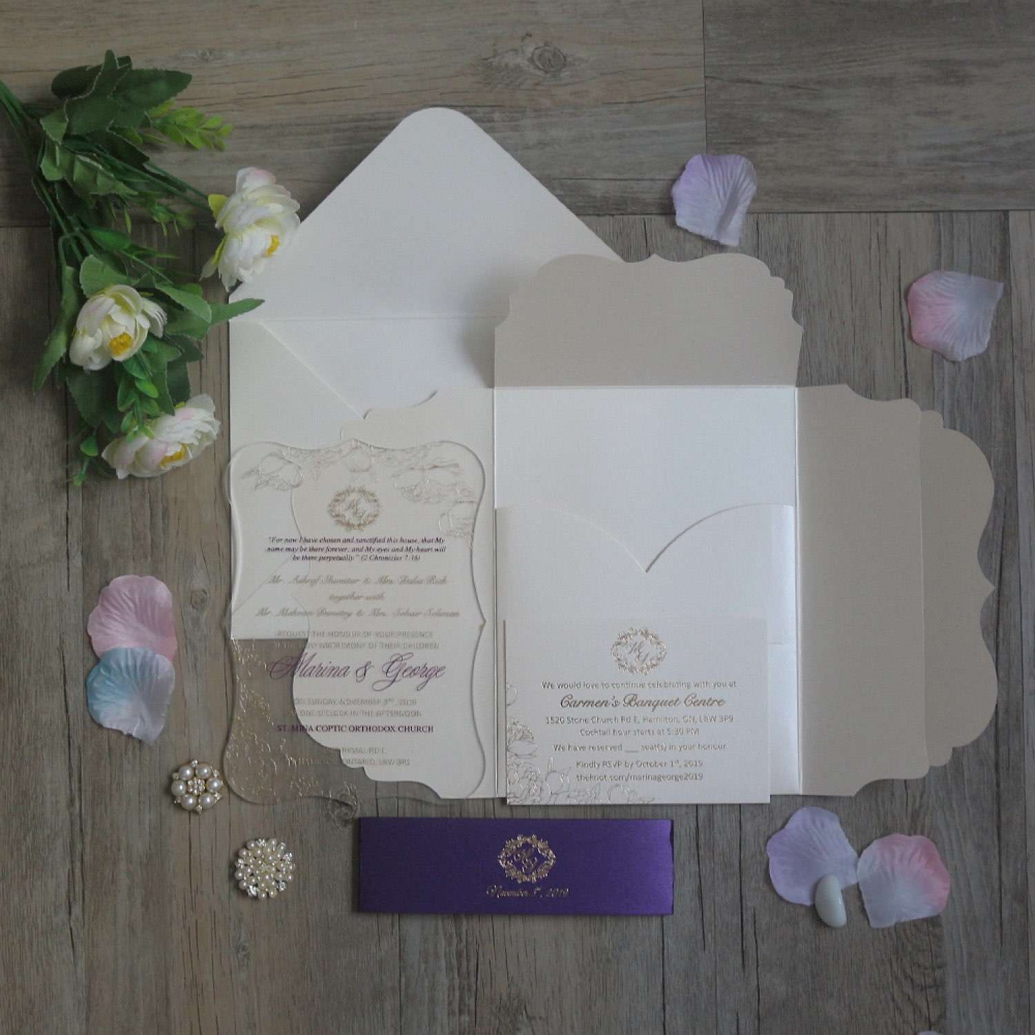 Transparent Acrylic Invitation Card with Ivory Pocket Simple Style Invitation 